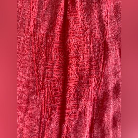 Kyla Seo 100% Linen Button Down Sleeveless Top Orange Red Large Back Embroidery - Picture 10 of 10